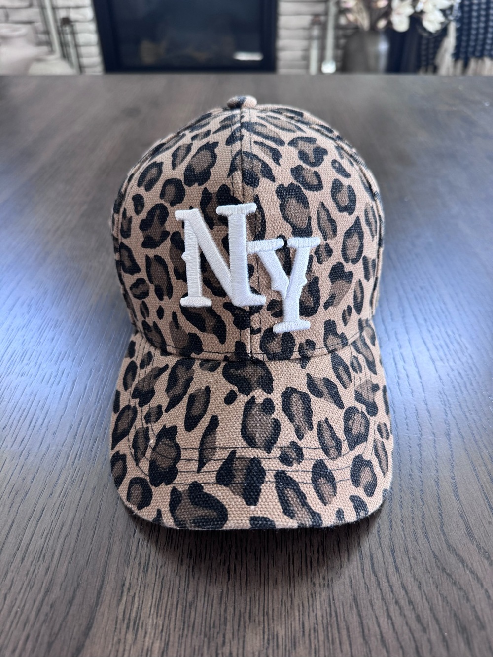 NWOT Leopard Print NY Baseball Cap - White Logo